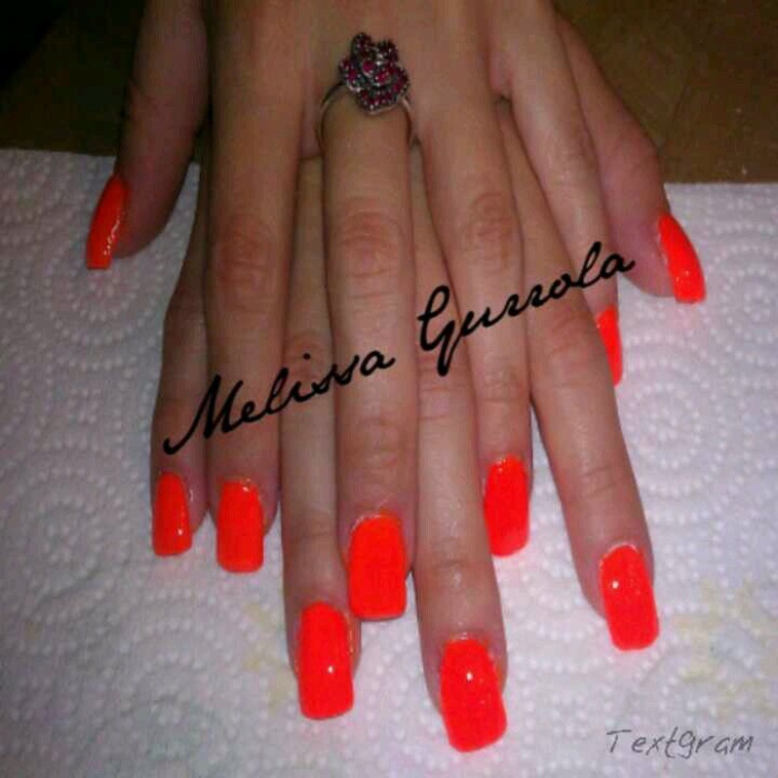 Bright Orange Red Nail Polish Acrylic Nails