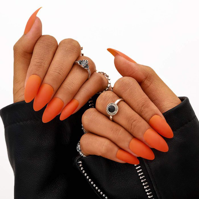 Orange Oval Nails