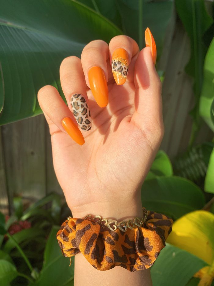 Orange Cheetah Print Nails