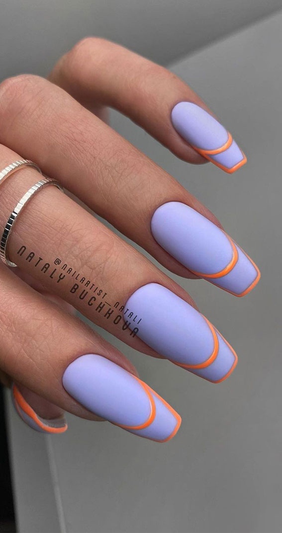 Creative Pretty Nail Trends Matte Lavender And Orange Nails