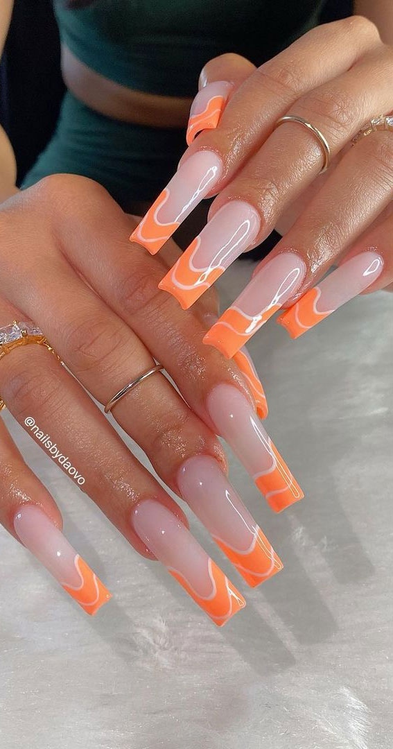 Cute Coloured French Tip Nail Ideas Orange Creamsicle French Tips