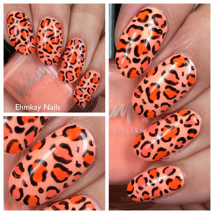 Ehmkay Nails Neon Orange Leopard Nail Art