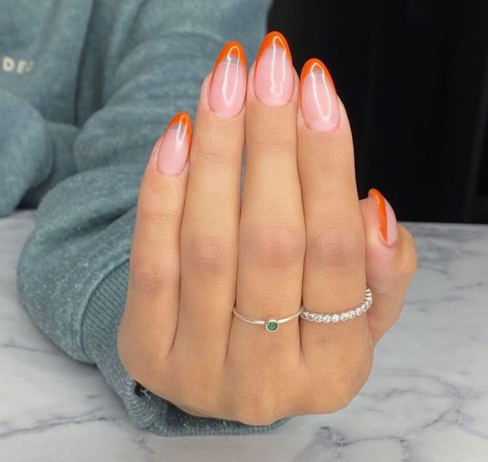 Orange Almond Shaped Nails