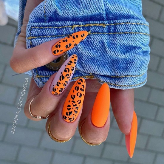 Fun Nail Designs For Summer Orange Leopard Print Nails