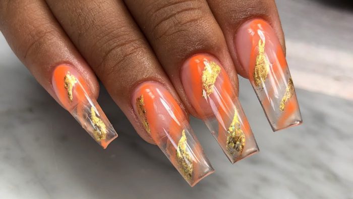 How To Easy Orange And Gold Marble Nails For Beginners