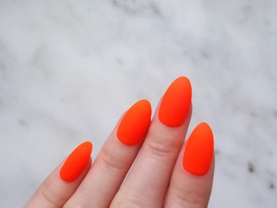 Matte Neon Orange Red Press On Nails
