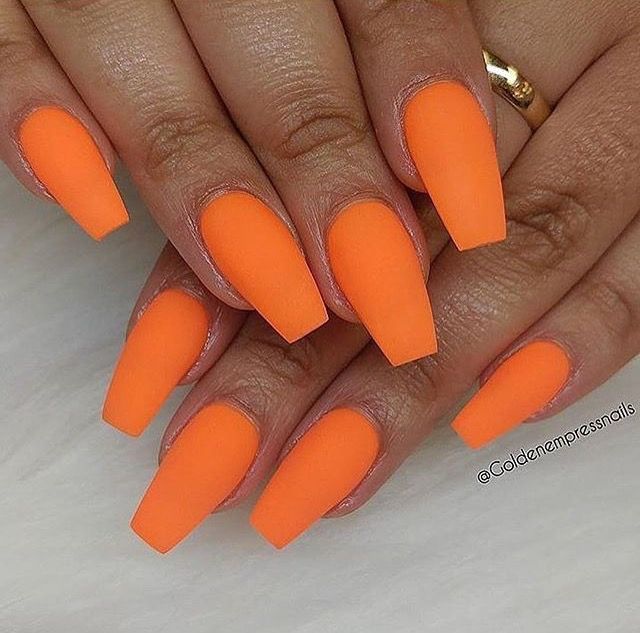 Matte Orange Coffin Nails