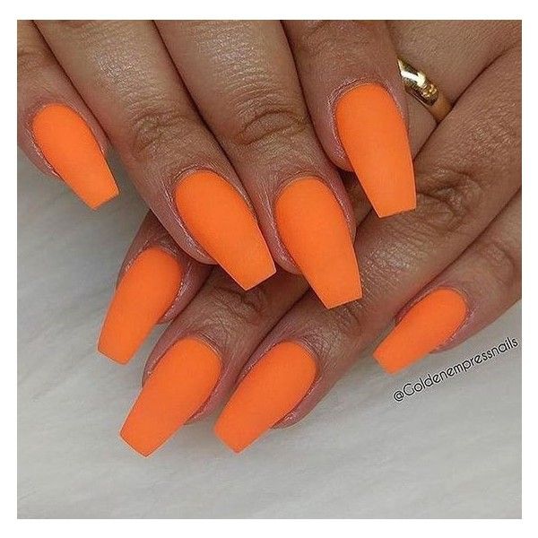 Matte Orange Coffin Nails Liked On Polyvore Featuring Beauty