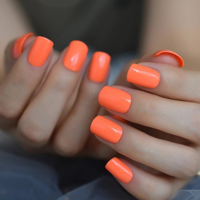 Neon Fake Nails Short For Daily Wear Square Natural Shape Glossy