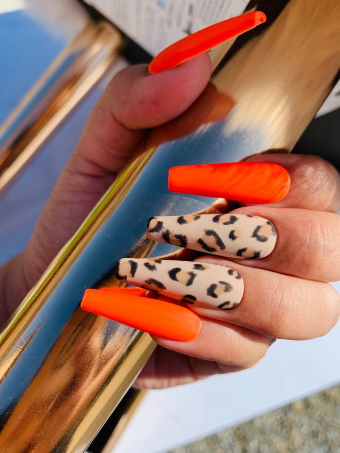 Neon Orange Cheetah Press On Nails Cheetah Nails Brown