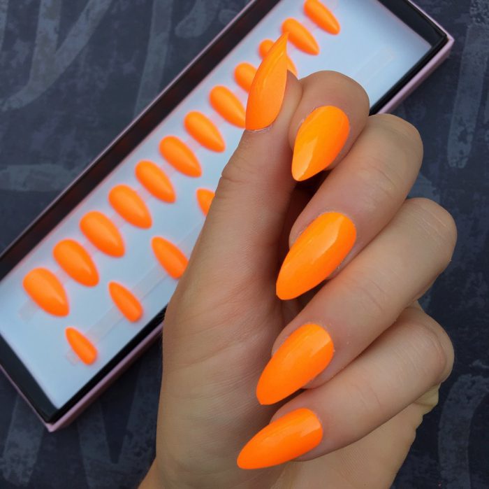 Neon Orange Gloss Almond Doobys Nails