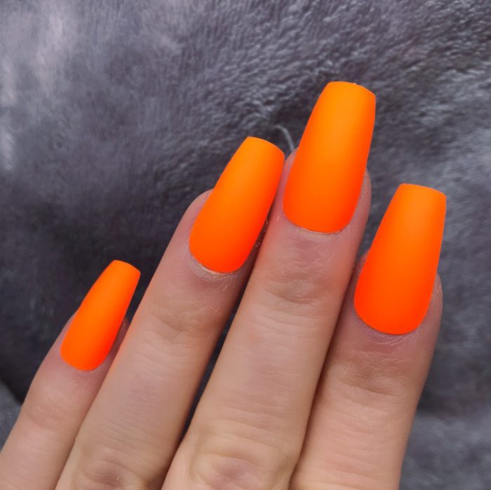 Neon Orange Matte Long Squaletto Doobys Nails