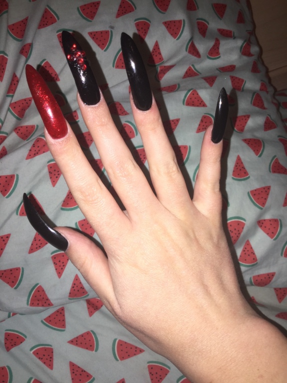 New Red Glitter Black Nails