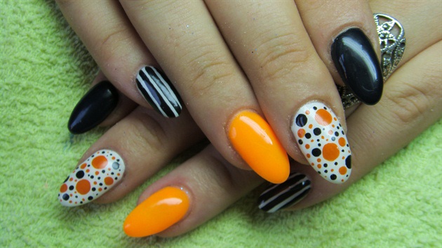 Orange Black And White Nails By Valkira