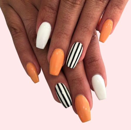 Orange White Nails