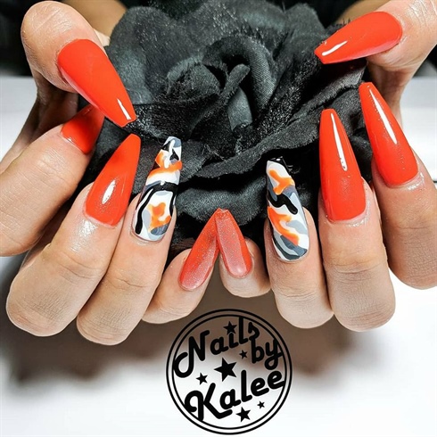 Orange Camo Nails