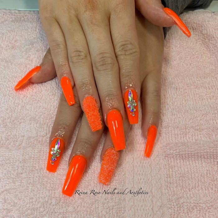 Orange Coffin Nails
