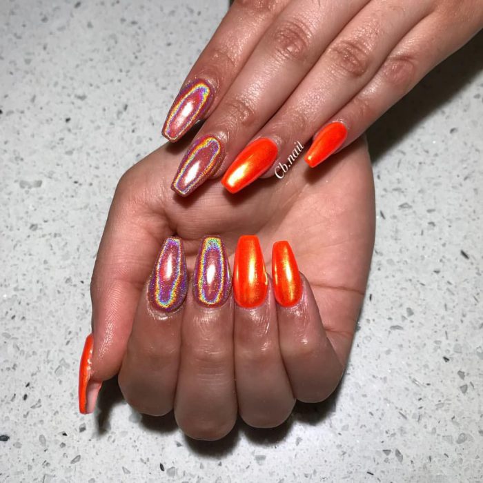 Orange Nails Chrome Nails Holographic Nails Cool Nails Funky