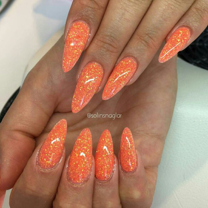 Orange Sparkly Nails