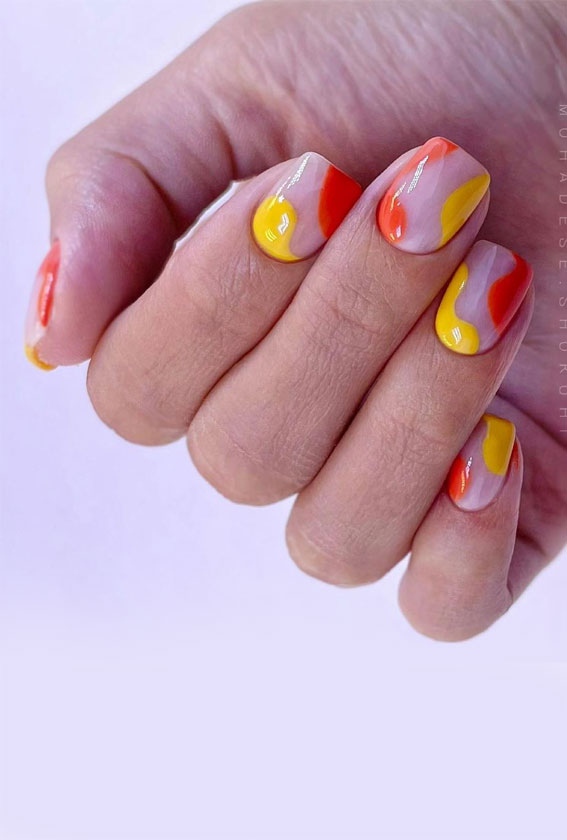 Short Summer Nails Orange And Yellow Negative Space Nails