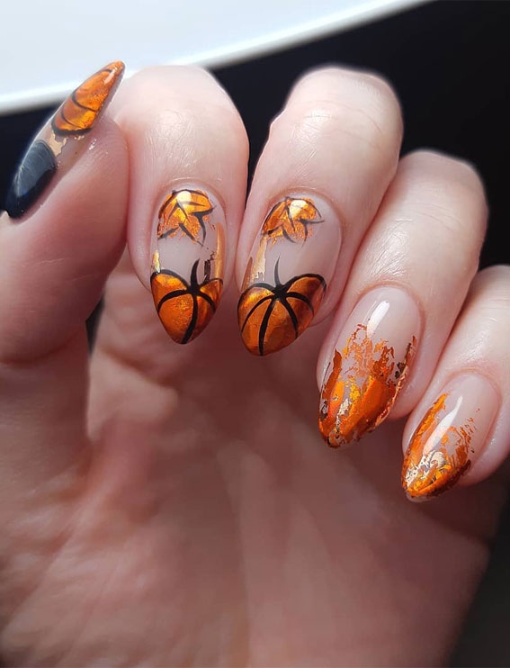 Stunning Fall Nail Ideas For Autumn Copper Orange Pumpkin