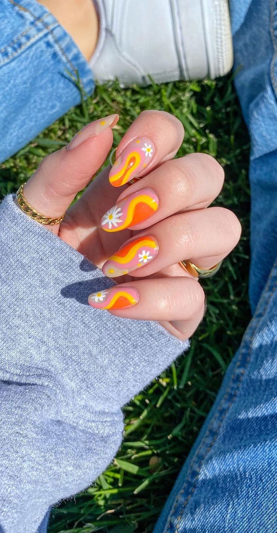 Summer Nail Art Ideas To Rock In Orange Swirl Nails With