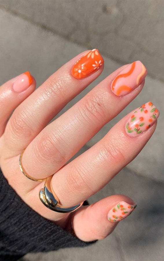Summer Nail Art Ideas To Rock In Pretty Orange Flower Nails