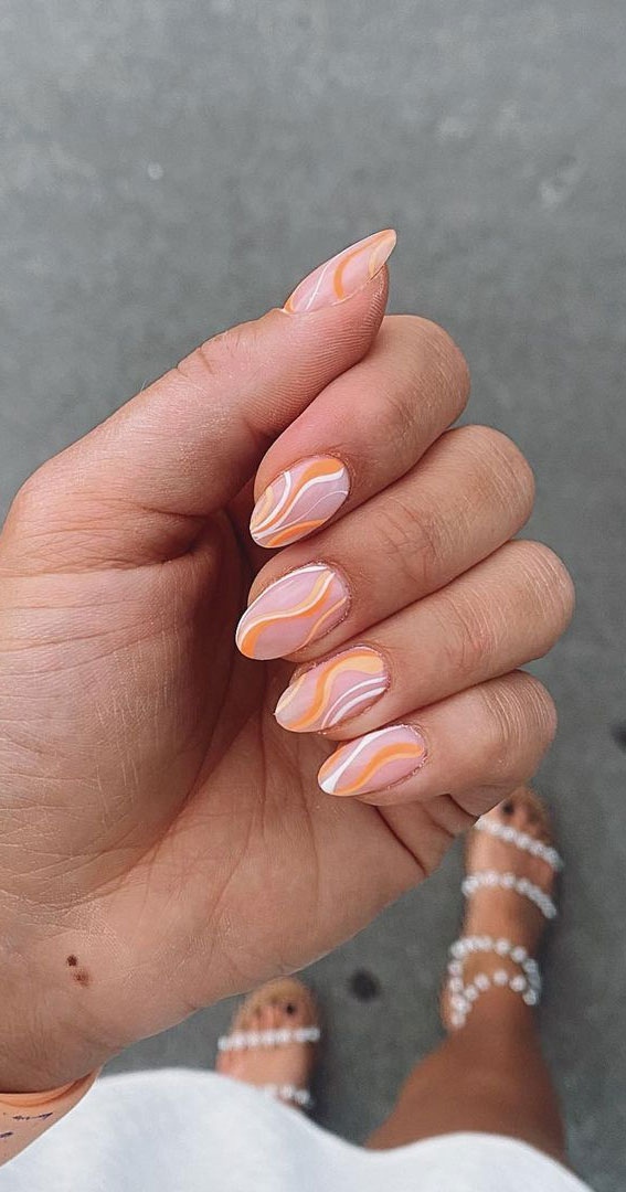 Summer Nail Colours And Design Inspo For Orange Wavy Nails