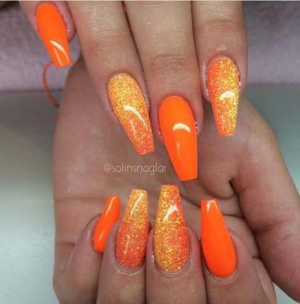 Super Nails Design Acrylic Coffin Orange Ideas