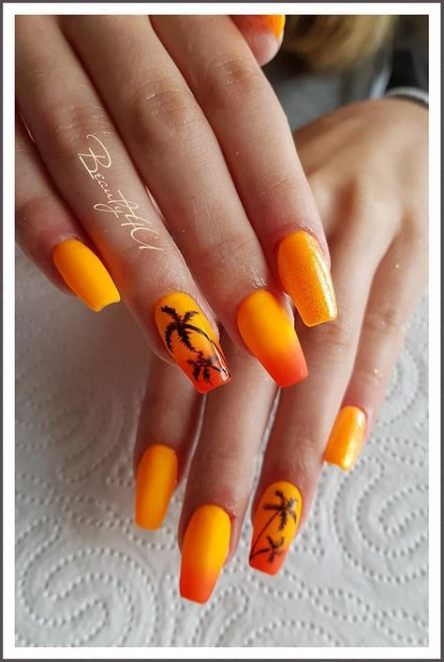 Trendy Nails Ombre Orange Palm Trees