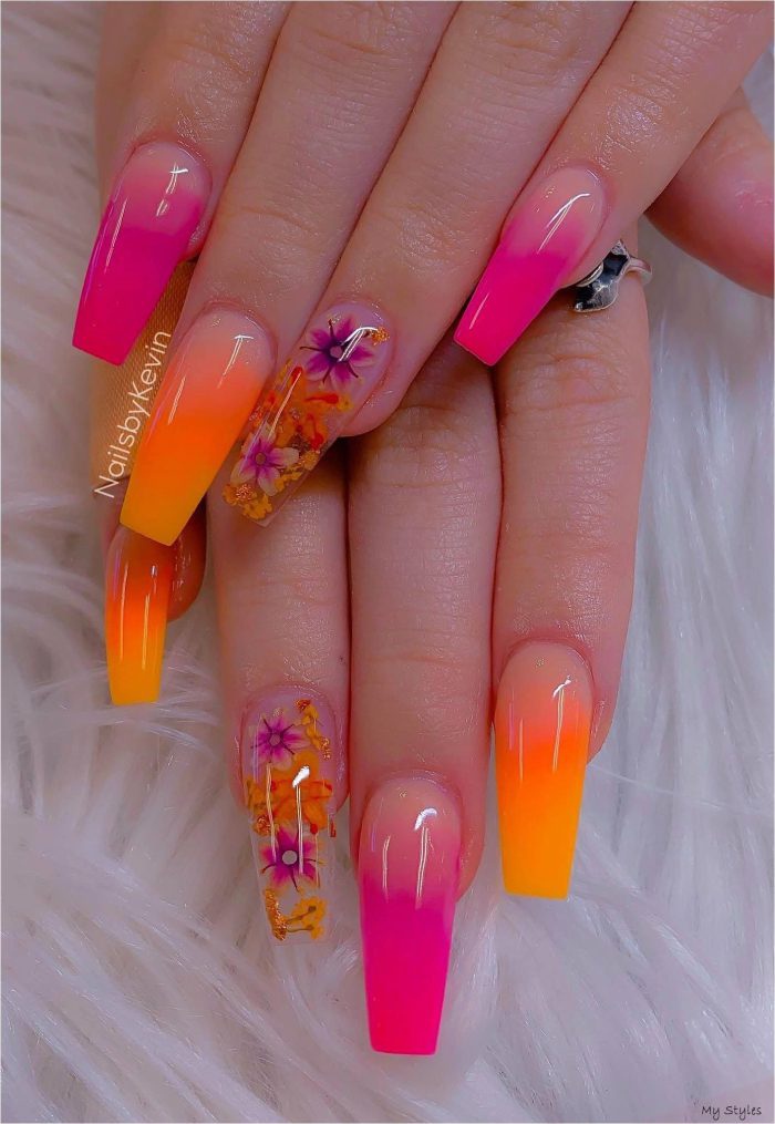 Tropical Orange Nails Tropicalnails Classy Nail
