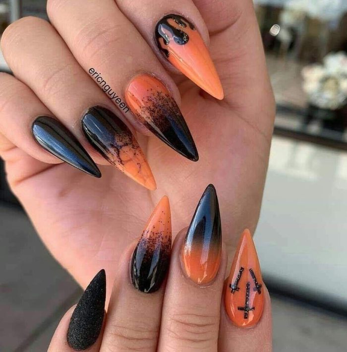 Orange Black To Ombre Nails