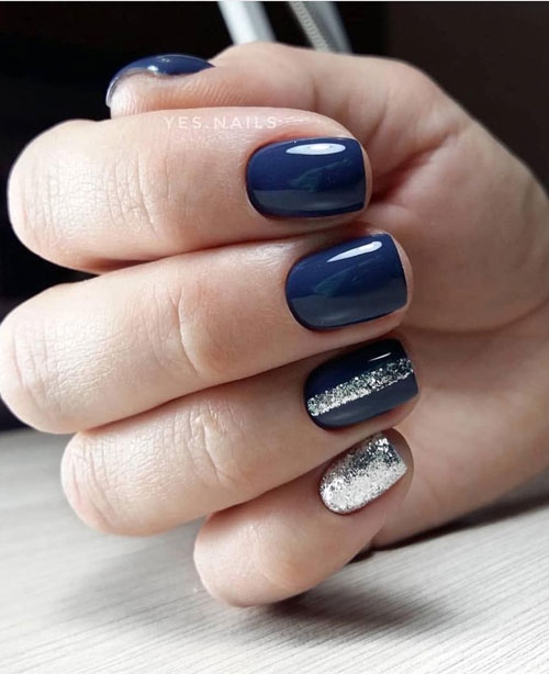 Dark Blue And Silver Nails