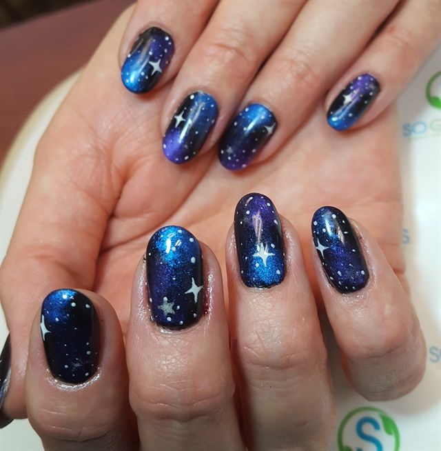 Day Night Sky And Color Blocking Nail Art