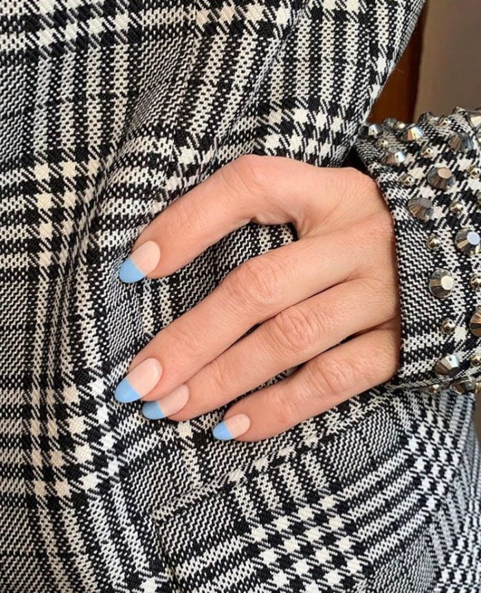 French Manicure Nail Art Blue Polish Like Kate Hudson