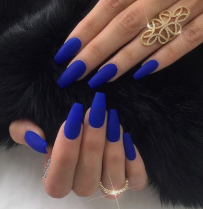 Love These Royal Blue Coffin Shape Nails