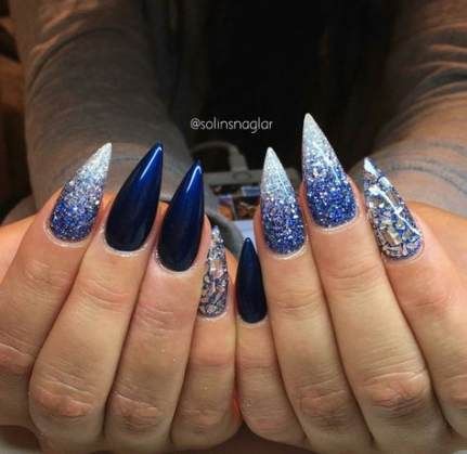 Nails Blue Dark Silver Glitter Ideas