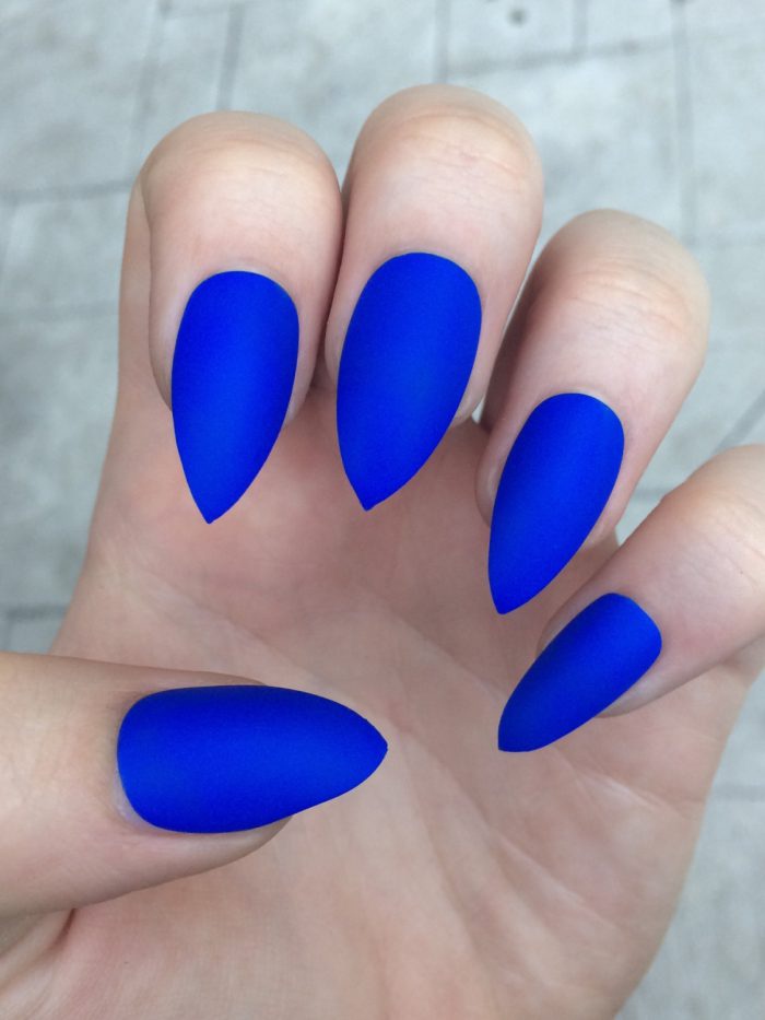 Royal Blue Matte Stiletto Nails