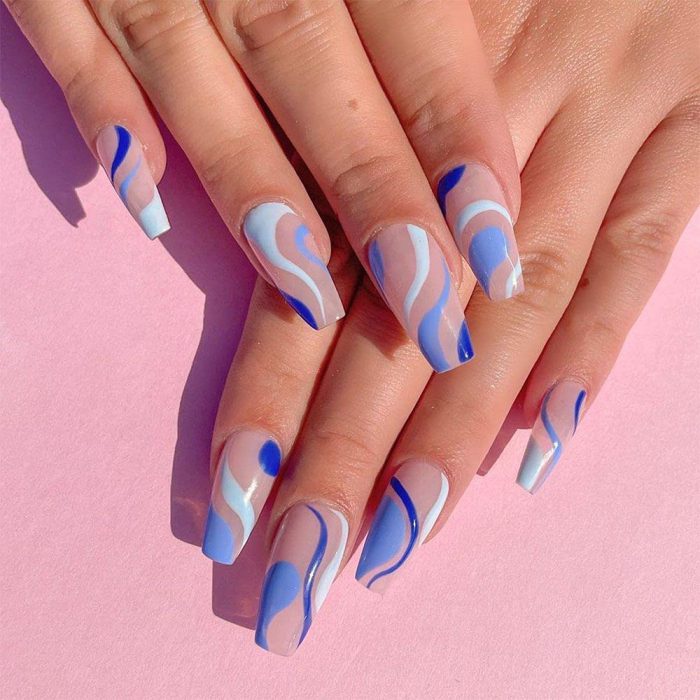Amazoncom Babalal Blue Swirls Press On Nails Glossy Fake Nails