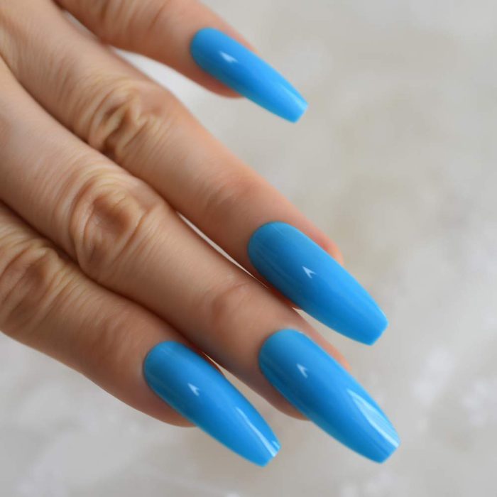 Amazoncom Neon Blue Extra Long Fake Nails Acrylic Shiny Surface