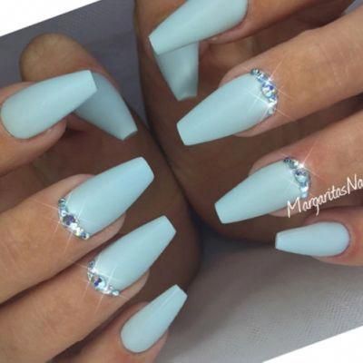 Blue Silver Acrylic Nails