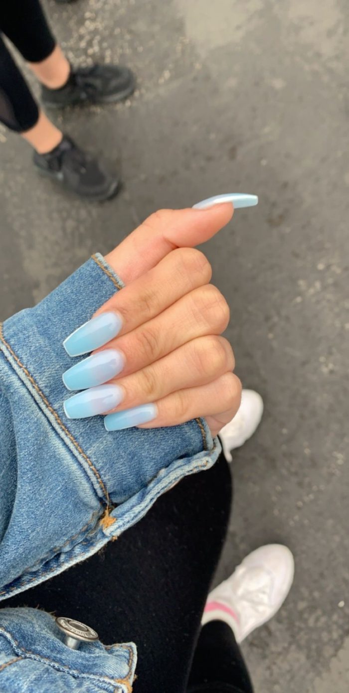 Baby Blue Nails With White Outline