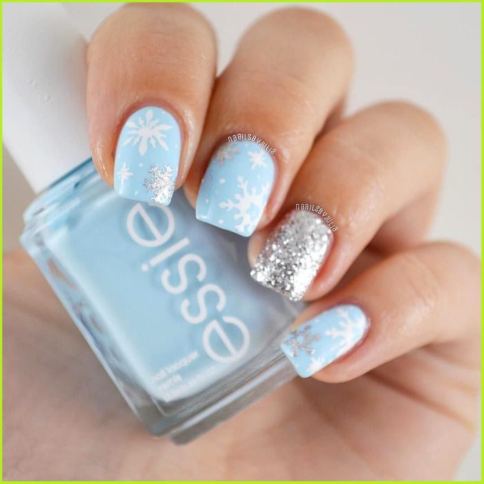 Baby Blue Snowflake Nails