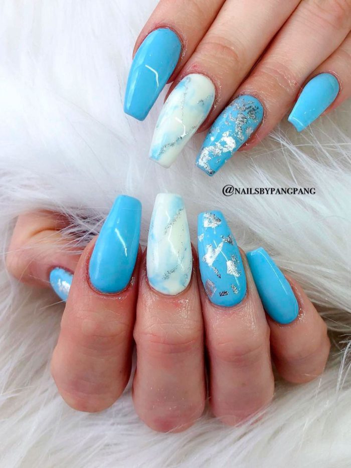 Blue Light Marble Nails
