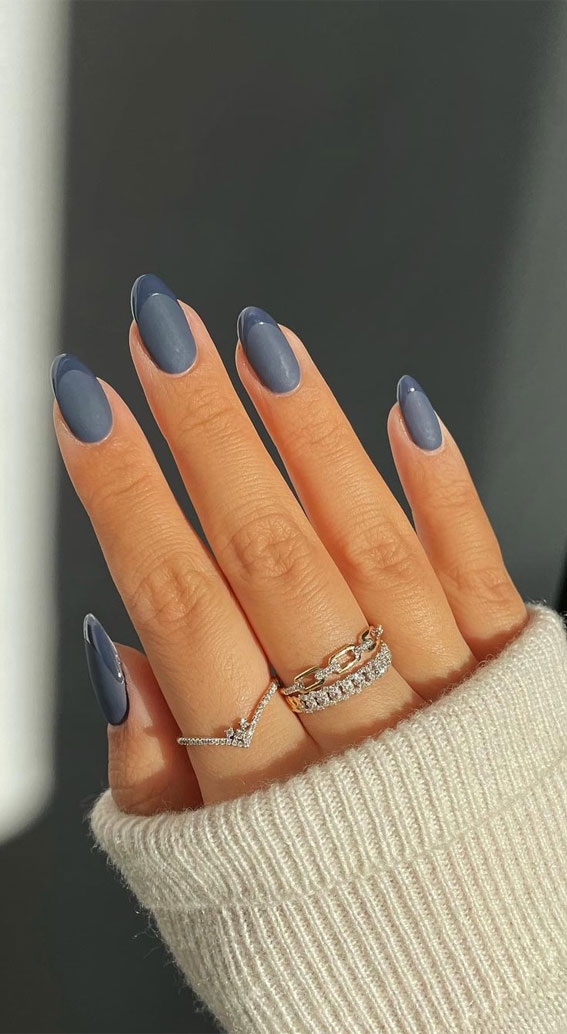 Best Fall Nail Ideas Blue Base And Blue French Tip Nails