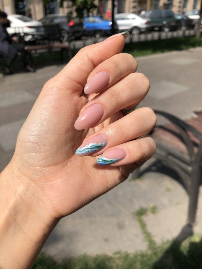 Blue And Pink Oval Shaped Nails