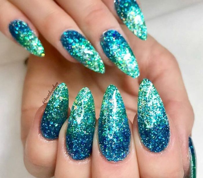 Blue Green Teal Aqua Mermaid Gel Nail Acrylic Nails Nail Art