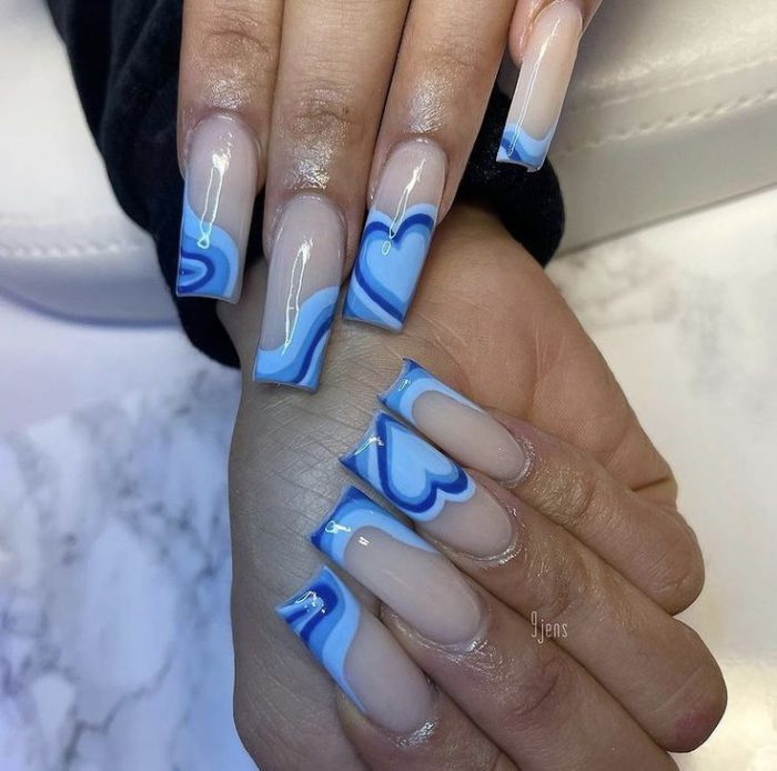 Blue Hearts Nails