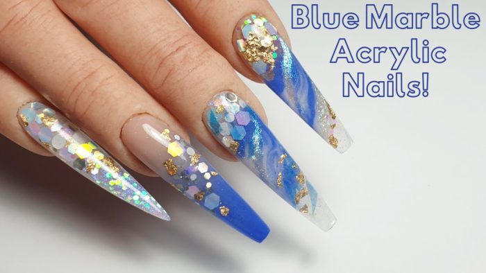 Blue Marble Acrylic Nails Using Cjp Acrylic How To Marble With