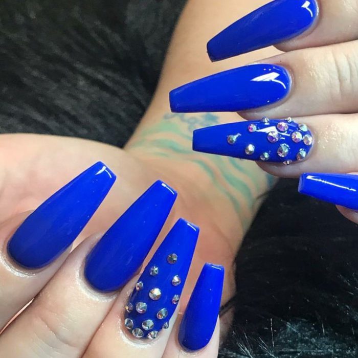 Blue Nails Nails With Rhinestones Summer Nails Ballerina Nails